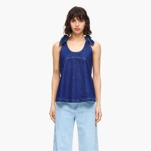 Bimba Y Lola Dark blue denim top Blue Denim Tie-Shoulder Top Sz L